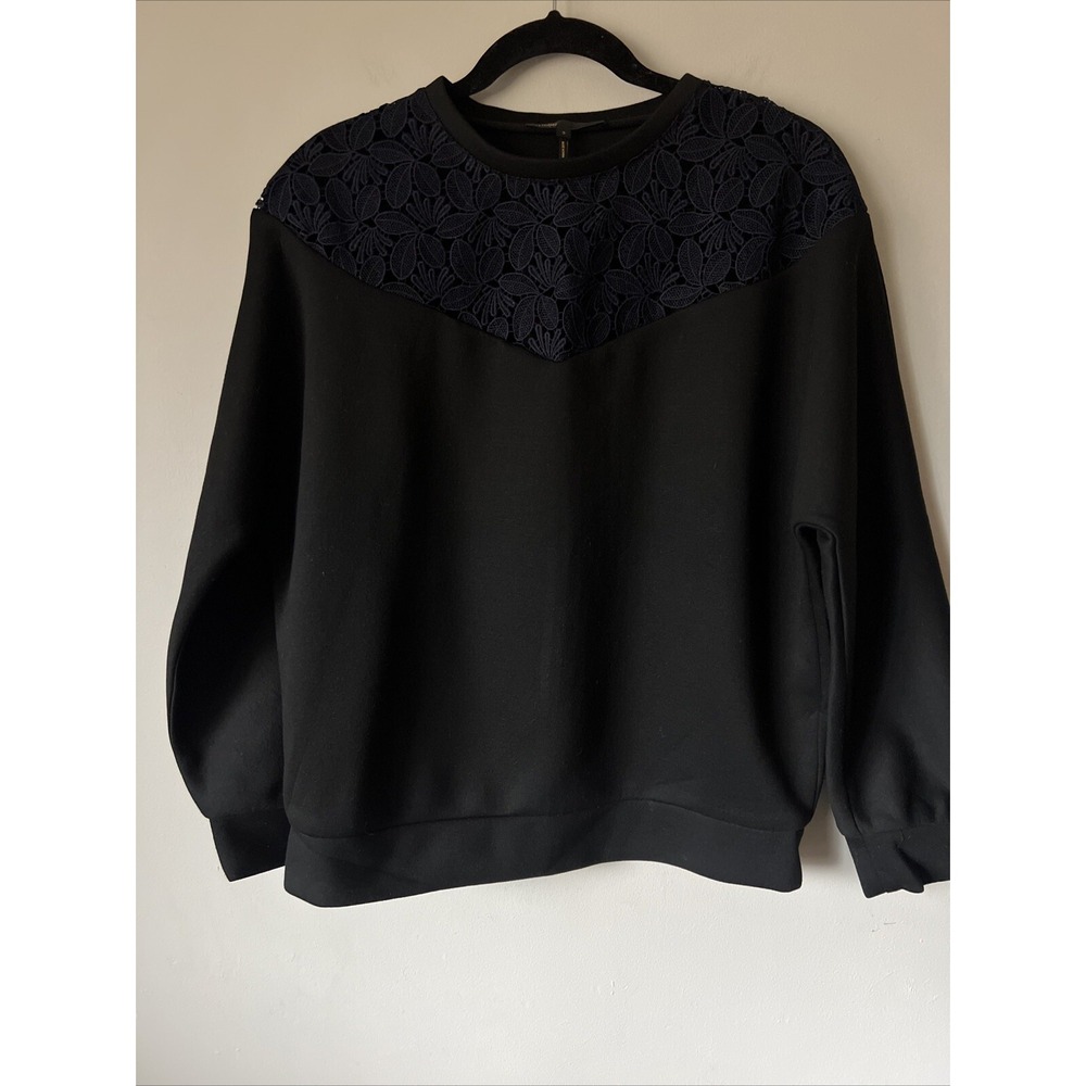 Maje Tepina Lace Sweartshirt Top Pullover Size 2/ Uk 10 black Navy